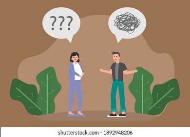 Sadness vector concept: Young pregnant woman crying with big question mark over her head while her boyfriend feeling confused 