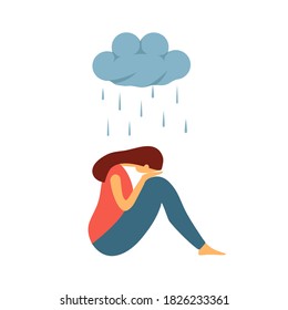 Sadness Woman Crying Under Cloud Falling Stock Vector (Royalty Free ...