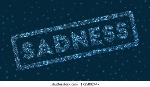 Sadness word in digital style. Glowing geometric sadness badge. Elegant vector illustration.