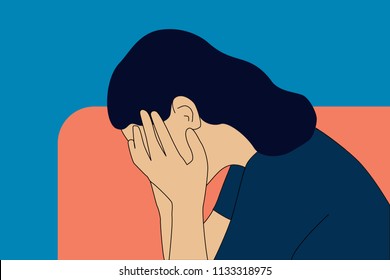 Sadness, worries, negative emotions, emotional problems concept vector illustration.