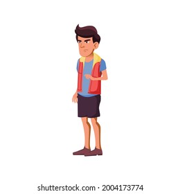 sadness young boy staying in fast food restaurant line cartoon vector. sadness young boy staying in fast food restaurant line character. isolated flat cartoon illustration