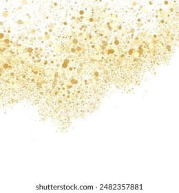 Sae sand gold confetti over white background. Vector stylish design. Summer sale banner background. Gold glitter circle grain confetti holiday backdrop. Festive design. Sea beach sand.