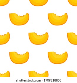 Saemless pattern with cartoon detailed exotic cut slice peach on white background. Summer fruits for healthy lifestyle. Organic fruit. Vector illustration for any design.