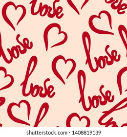 saemless pattern of hearts and lettering