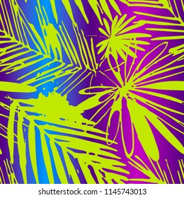 Saemless pattern with palm leaves. Colorful background. Summer textile print