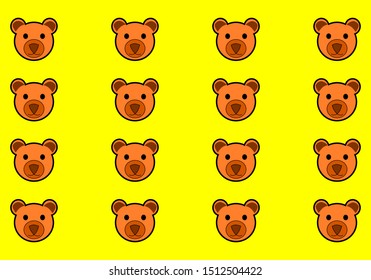 saemless smile brown bear head on yellow background