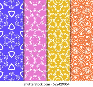 Saet of Vector seamless pattern with geometric floral style background. for printing on fabric, paper for scrapbooking, wallpaper, cover, page book.