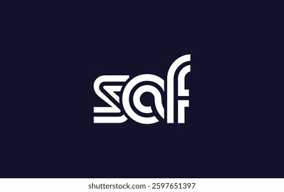 SAF Creative Unique Modern Letter Logo Design. Stylized logo featuring a unique letter design, presenting abstract minimalist aesthetics and modern appeal.