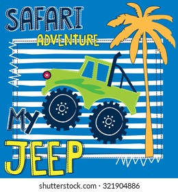 Safari Adventure With Jeep Vector Illustration