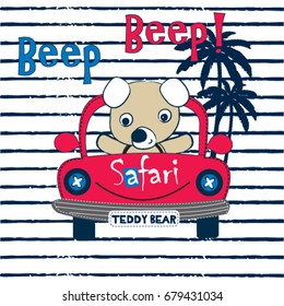 safari adventure with teddy bear, cute teddy bear cartoon, T-shirt graphics for kids vector illustration