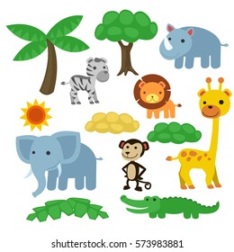 Safari Africa Animals Wild Vector Art. Clip art wild life Jungle.