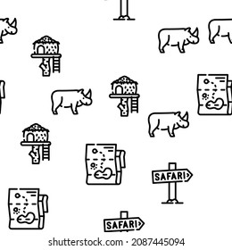 Safari African Hunting Vacation Vector Seamless Pattern Thin Line Illustration