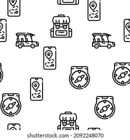 Safari African Hunting Vacation Vector Seamless Pattern Thin Line Illustration