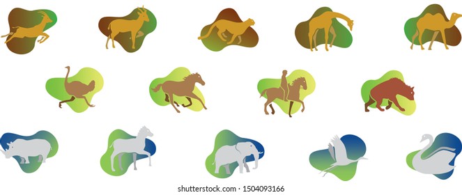 safari animal icons rhino zebra elephant crane swan hyena horse riding wild horses ostrich camel giraffe cheetah prong horn gazelle