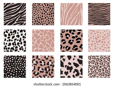 Safari - Animal Print vector illustrations. Seamless pattern. Abstract pattern - Zebra, leopard, giraffe