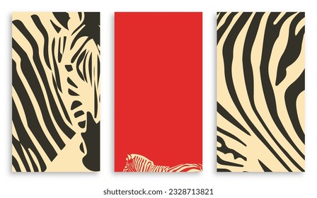 Safari - Animal Print vector illustrations. Pattern. Abstract poster- Zebra. Red and black zebra poster. Can be used in print, banner, poster and design