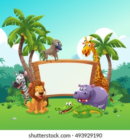 Safari animals board, vector art cartoon style