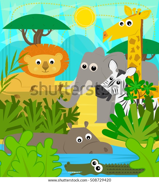 Safari Animals Cute Cartoon Baby Animals Stock Vector (Royalty Free ...