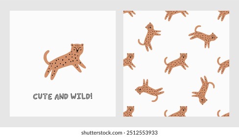 Safari animais ilustração bonito em estilo plano. Leopardo Africano Animais selvagens padrão sem costura