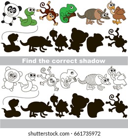 Safari Animals with different shadows to find the correct one, compare and connect object with it true shadow, the educational kid game with simple gaming level.