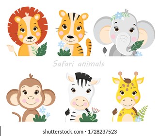 Safari Animals Face Vector Illustration Cute Stock Vector (Royalty Free ...