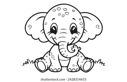 Safari animals friendly cartoon characters  elephant,. Black outline coloring book vector illustrations.
