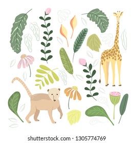 Safari Animals Hand Drawn Flat Color Stock Vector (Royalty Free ...