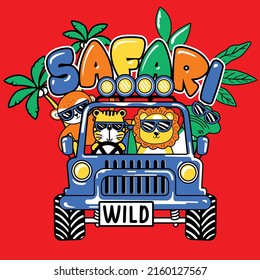 SAFARI ANIMALS IN A JAM IN THE JUNGLE