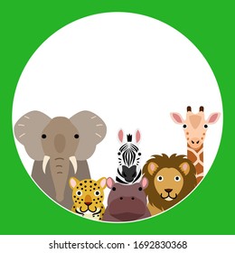 safari animals in round frame design