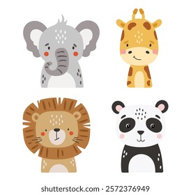 	
Safari animals set isolated, cute tropical animals, kids illustrations	
