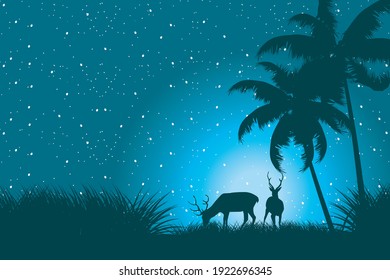 Silueta de animales de safari en la ilustración del vector de puesta de sol