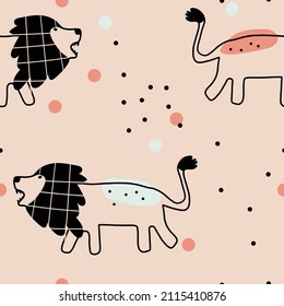 Safari animals simple line drawing nursery seamless pattern for creating cute scandinavian kids room textile and baby clothing