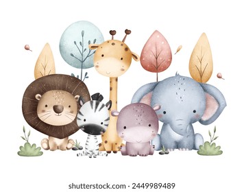 Safari Animals and Trees Background