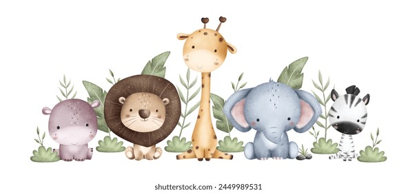 
Safari Animals and Tropical Leaves Banner