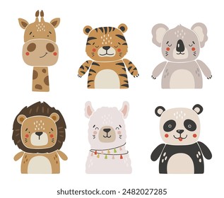 Safari animals vector, Abstract baby animals vector, cute animals isolated, adorable safari animals, kids vector illustration