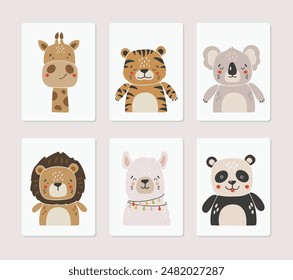 Safari animals vector, Abstract baby animals vector, cute animals isolated, adorable safari animals, kids vector illustration