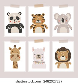 Safari animals vector, Abstract baby animals vector, cute animals isolated, adorable safari animals, kids vector illustration