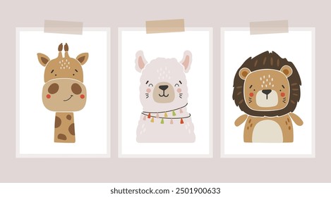 Safari animals vector, Abstract baby animals vector, cute animals isolated, adorable safari animals, kids vector illustration	