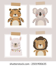 Safari animals vector, Abstract baby animals vector, cute animals isolated, adorable safari animals, kids vector illustration	