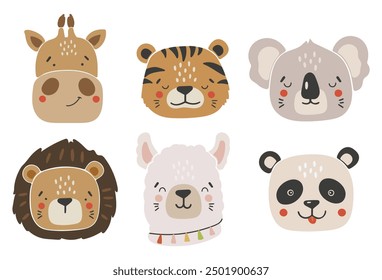 Safari animals vector, Abstract baby animals vector, cute animals isolated, adorable safari animals, kids vector illustration	