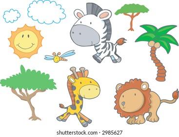 Safari Animals Vector Illustration