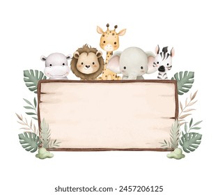 Safari Animals and Wooden Board