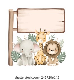 Safari Animals and Wooden Board