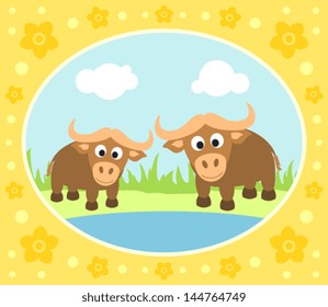 Safari background card with buffaloes