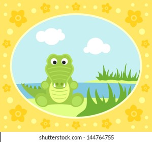 Safari background card with crocodile