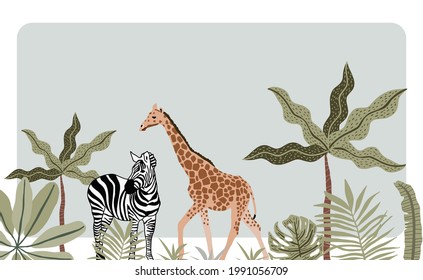 Safari background collection with giraffe,zebra.vector illustration for birthday invitation,postcard