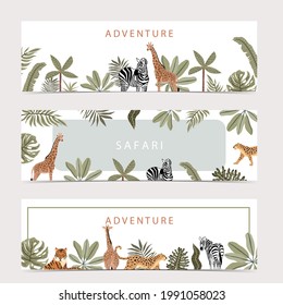 Safari Background Collection With Giraffe,zebra.vector Illustration For Birthday Invitation,postcard