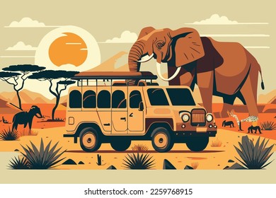 safari background image with African baobab trees elephants and savannah