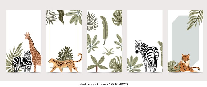 Safari background for social media with giraffe,leopard;zebra