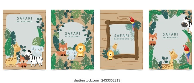 safari banner with giraffe,elephant,zebra,fox and leaf frame.vector illustration for a4 design